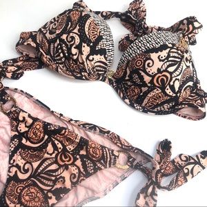 VS bikini peach pink and black Paisley 34C & XS